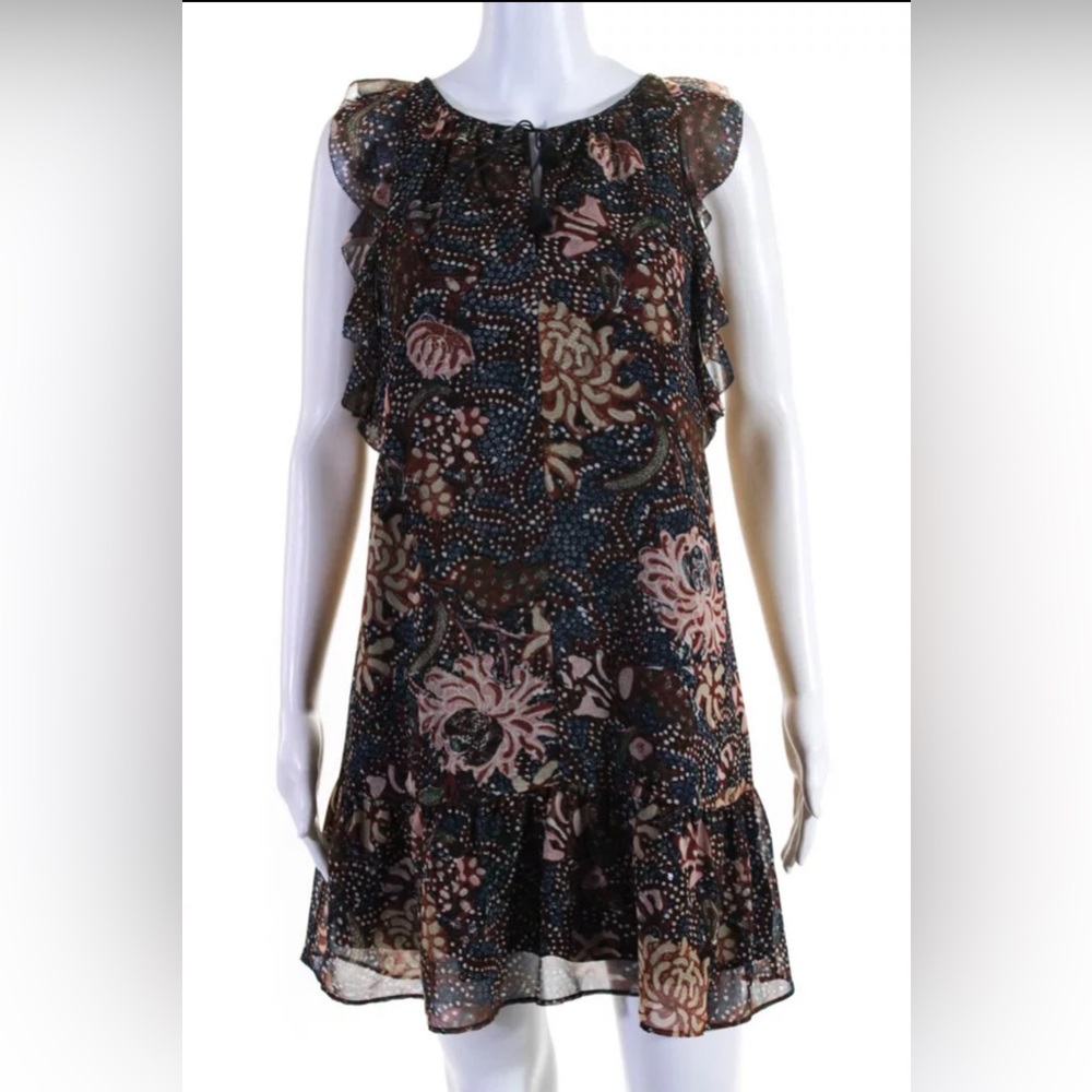 Madewell Womens V Neck Ruffle Trim Abstract Peplum Midi Dress Multi